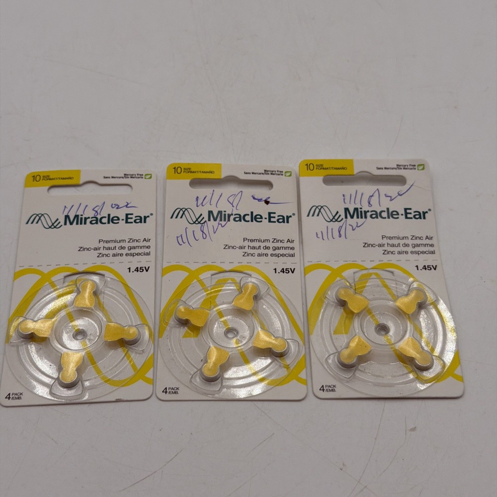 Lot Of 3 Miracle. Ear Premium Zinc Air Size 10 Mercury Free 1.45v 4 Pack (12)