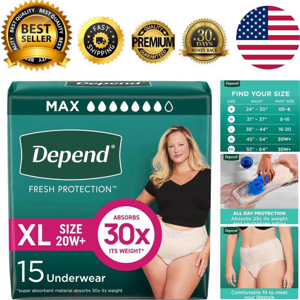Odor Control Extra-Large Adult Diapers – 30x Super Absorbent 15 Count for Women