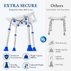 REHAND Shower Chair,Adjustable Bath Stool with Suction Feet, Supports 400 lbs