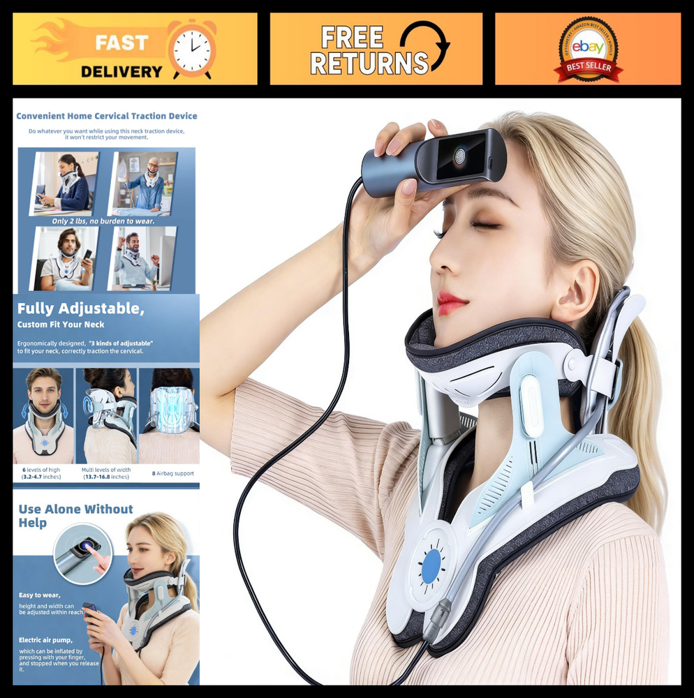 Cervical Neck Traction Device with Electric Pump – Adjustable Pain Relief Stretc