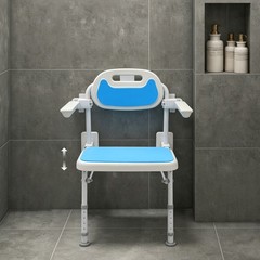 Wall Mounted Folding Shower Chair, Height Adjustable Shower Chair With Backrest