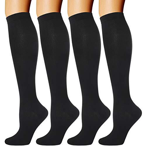 4 Pairs Compression Socks 20-30 mmHg Knee High Stockings, Large/Extra Large
