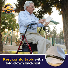 Rollator Walker with Seat Foldable Steel 350LB Height Adjustable