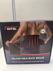 FEATOL Adjustable Back Support Brace Belt for Back, Size L-XL, Black
