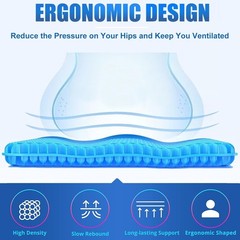 Breathable, Soft Gel Seat Cushion for Hip & Back Pain Relief – 16.5×14.5in