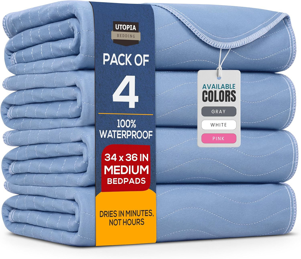 Washable Underpads 34″ X 36″ Pack of 4 Waterproof Reusable Heavy Absorb Bed Pads