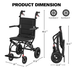 Portable Foldable Lightweight Transportablel Manual Wheelchair All Terrain 19lb
