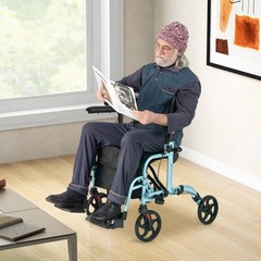 Costway Folding Rollator Walker w/Seat & 8″ Wheels Supports up to 300 lbs Navy