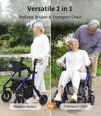 Stylish 2-in-1 Rollator & Transport Chair – 300lb Capacity for Active Seniors
