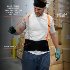 High Visibility Back Support Brace, 8″ Spandex Belt, Removable Straps, Comfort F
