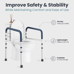 PELEGON Toilet Safety Rails (350 lb) – Adjustable Adjustable, Dark Blue