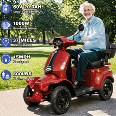 Upgraded 4 Wheel Mobility Scooters 500lbs 1000W 60V 37 Miles All Terrain