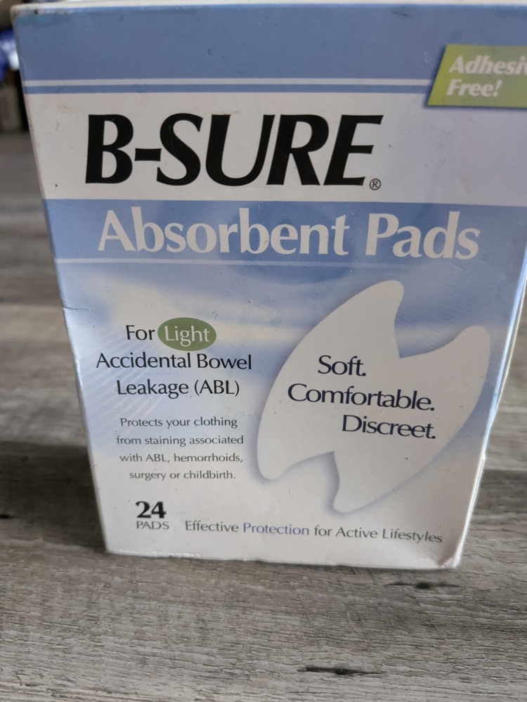 B-Sure Accidental Bowel Leakage Absorbent Pads, Box/24 Pads