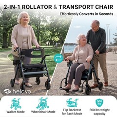 Helavo 2-in-1 Bariatric Walker Wheelchair Combo 500 lb Extra Wide All-Terrain