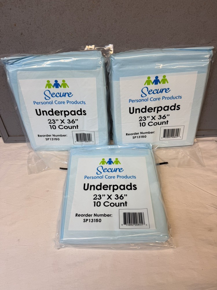 Secure Personal Care Products / Underpads 23″ x 36″ / 10 Count / 3 Packs / NITP