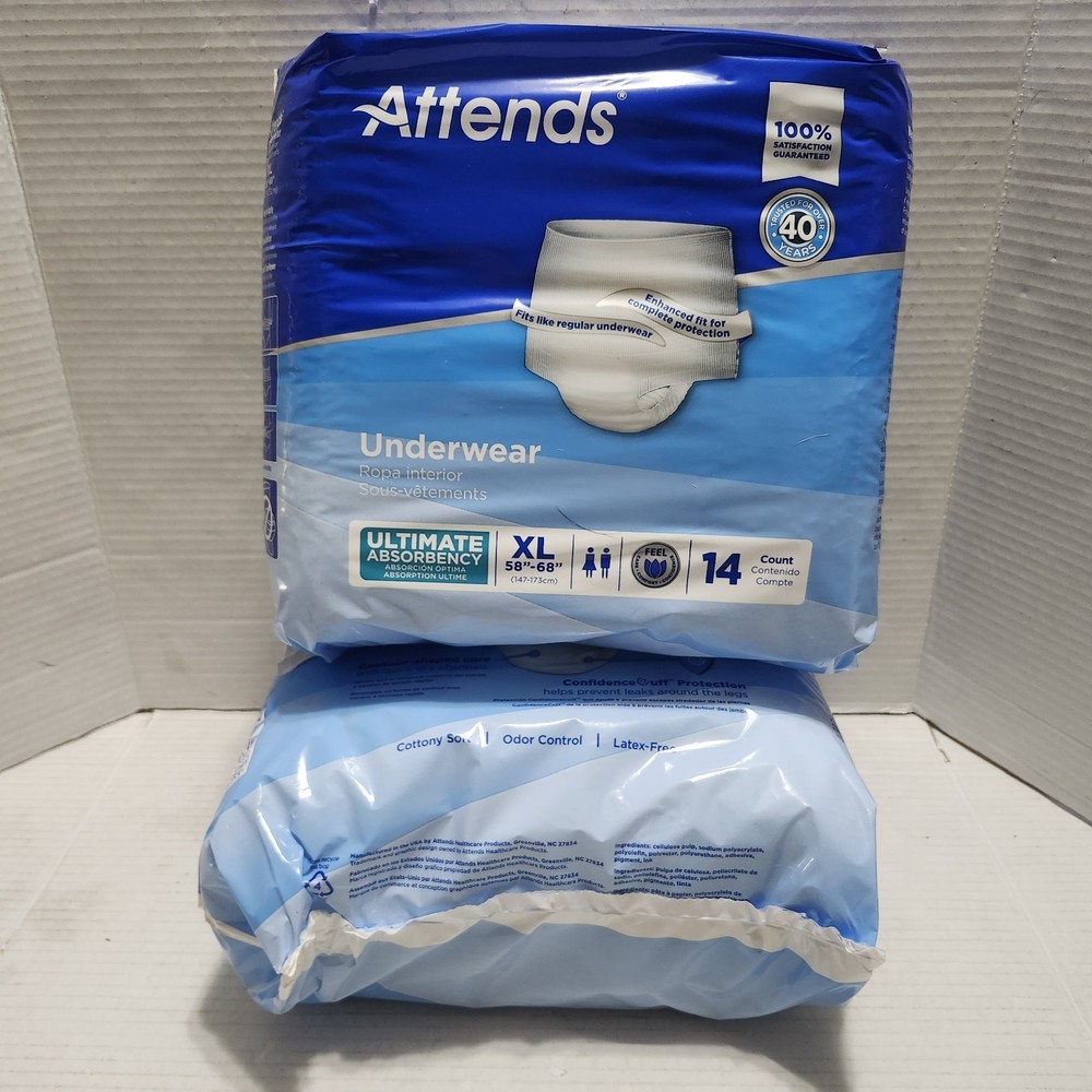 Attends Adult XL Pull Ups Packs Of 14 New Disposable MADE IN USA Lot Of 2 Packs