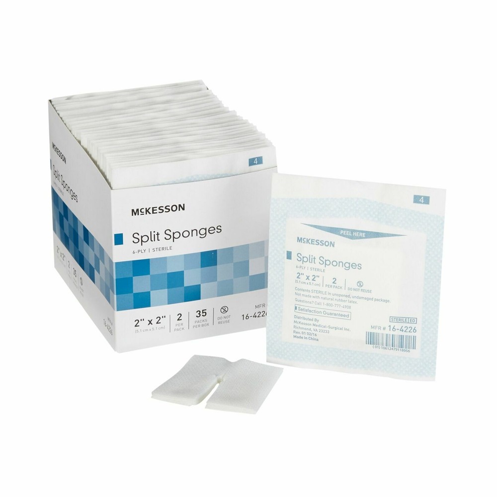 McKesson 6-Ply I.V. Drain Split Sponges Gauze Dressing Sterile 2 X 2″ 70 Ct