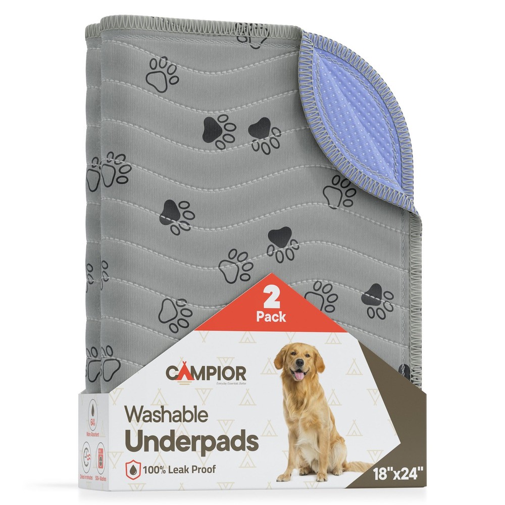 2 PCS Washable Underpads 18×24 Inch Reusable Waterproof Bed Pads Grey Blue