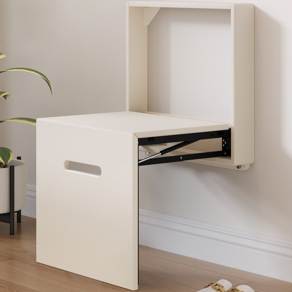 Wall Mounted Folding Stool Space Saving Entryway Stool Shower Seat Chairs White