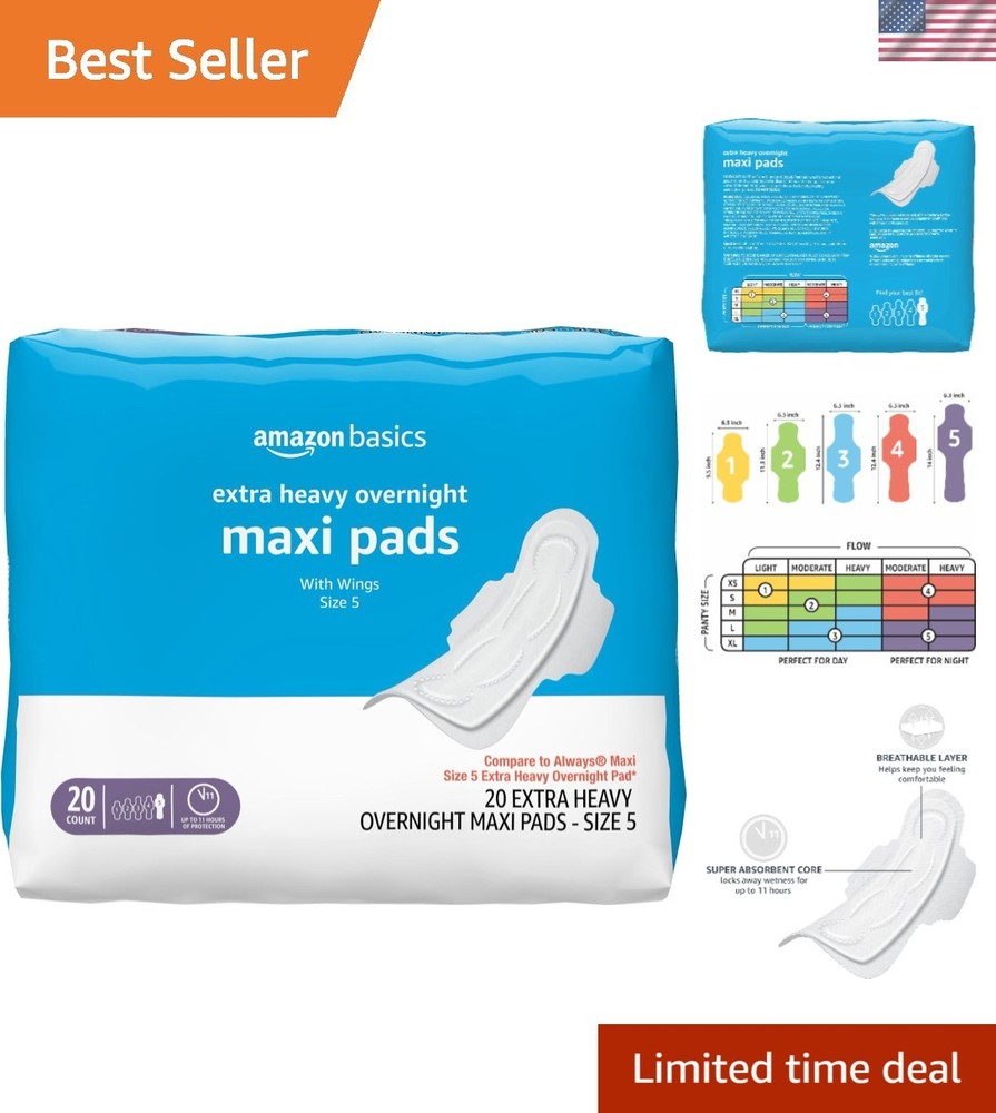 Thick Maxi Pads with Wings for Periods, Extra Heavy Overnight Absorbency, Abs…