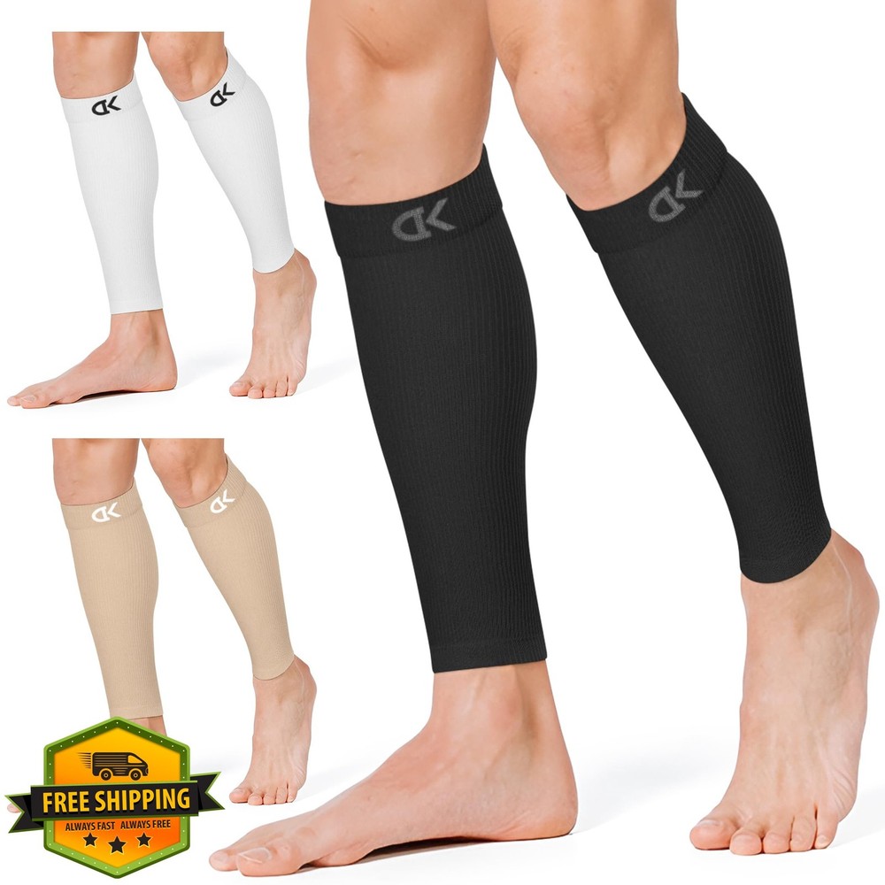 CHARMKING Calf Compression Sleeve L-XL Black/White/Beige 3 pairs