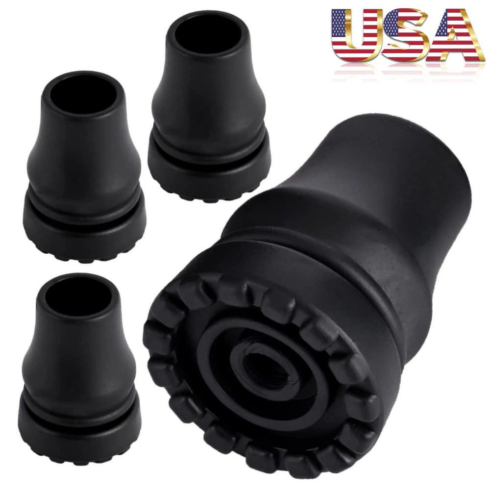4Pack Rubber Cane Tips 3/4 Inch Heavy Duty Walking Cane Tips Replacement Black