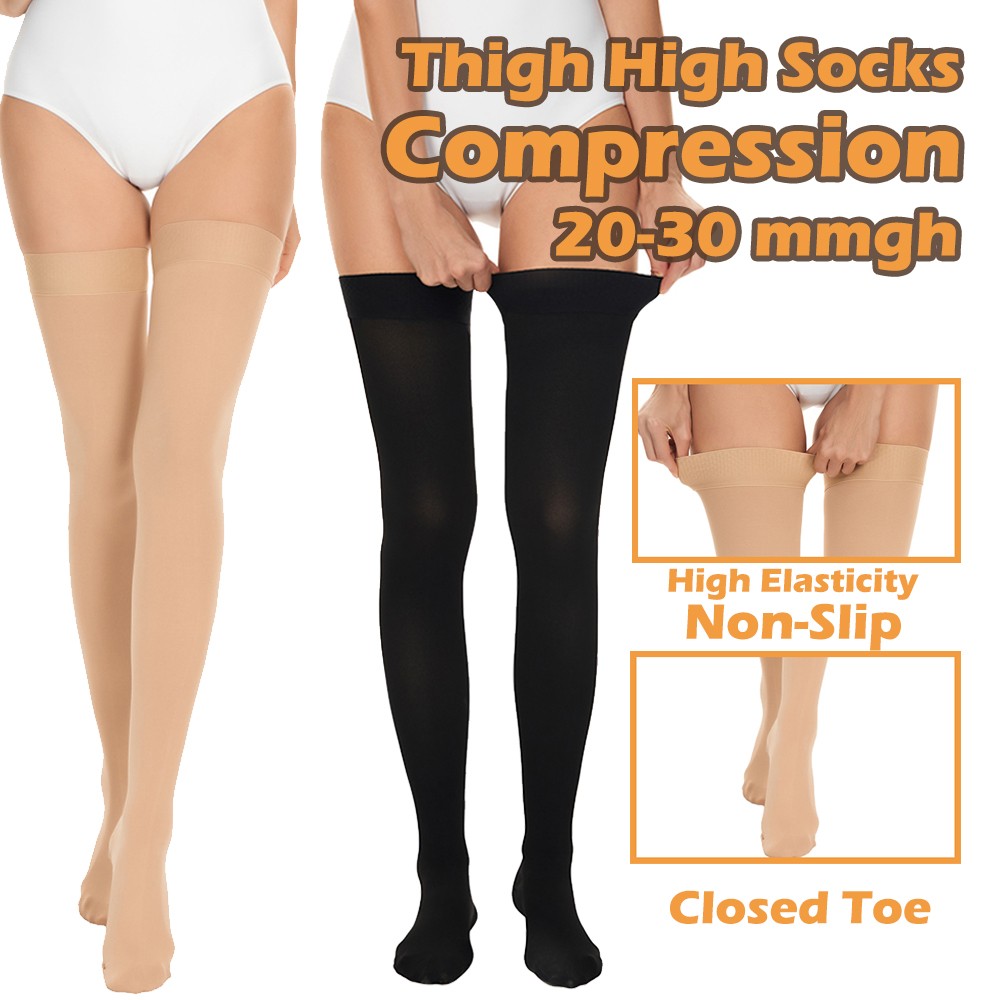 Medical Closed Toe Thigh High Socks Graduated Support for Varicose Veins, Edema