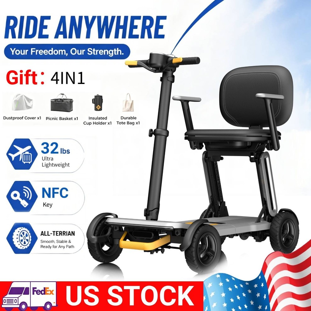 PAISEEC Mobility Scooter for Seniors 32LB Ultra Lightweight One-Step Folding NEW