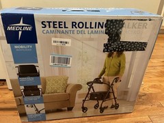 Medline Steel Rollator Walker with Seat Burgundy 350lb Weight Capacity 6” Wheels