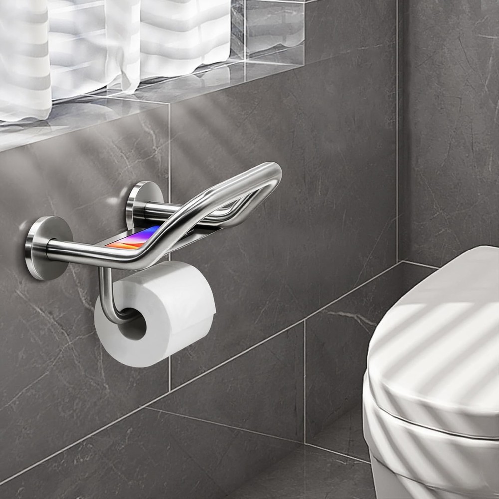 Grab Bar Toilet Paper Holder Combo, 3-in-1 Bathroom Grab Bar with Paper Holder