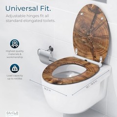 Elongated Wooden Toilet Seat with Quick Release & Soft Close – Old Tree Design