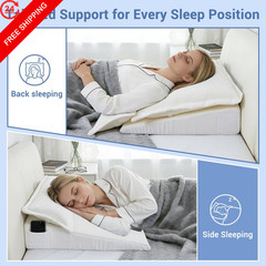 3PCS Bed Wedge Pillow Set for Sleeping, 10″ Adjustable 22x24x10 In, White