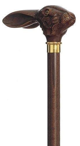 Made in Italy Brown Rabbit Hare Head With Tall Black Hardwood Shaft Walking Cane