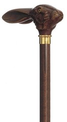 Made in Italy Brown Rabbit Hare Head With Tall Black Hardwood Shaft Walking Cane