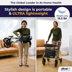 Drive AeroWalk Ultra-Lite Foldable Rollator Walker w/Seat – Just 15.2lbs! – Grey