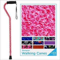 NOVA Designer Walking Cane Adjustable Lightweight Offset Handle Black Flowers
