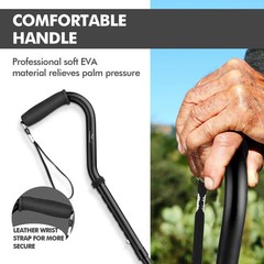 Folding Adjustable Quad Base Walking Cane KingGear F1 Self Standing Black