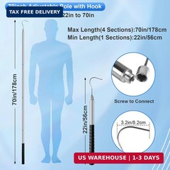 succulentlovers Pool Retrieval Hook with 70 Inch Adjustable Stainless Pole, Deta