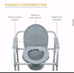 Foldable Bedside Commode Chair, Adjustable Height 16.5-22.5in, Lid, Bucket, Gray