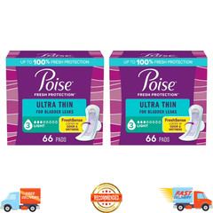 Poise Ultra Thin Incontinence Pads with Wings, Light Absorbency, 3 Drop, 132 Ct