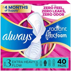 Always Radiant Extra Heavy Flow Pads with Wings – Light Clean Scent – Size3-40ct