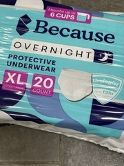 Because Overnight Protective Underwear XL 20 Count – Absorbs up to 6 Cups