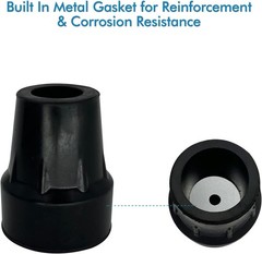 Durable Metal Reinforced Cane Tips, 3/4 Inch, Black – Natural Rubber, Pack of 2