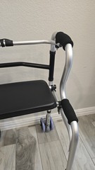 Foldable Adjustable Walking Frame with Seat, 4 Wheels, Lightweight, Silver/Black