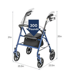 Drive Medical 10257BL 1 4 Wheel Rollator Walker With Seat, Steel Rolling Walker