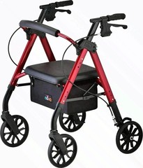 NOVA New Star 8 Rollator Walker Red 8 Inch Wheels Folding Seat 300 lb Cap