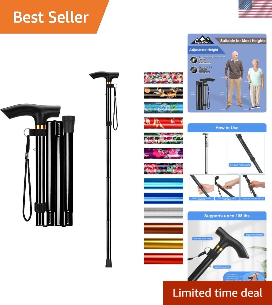 Portable Collapsible Walking Cane – Adjustable Height & Safety Wrist Strap