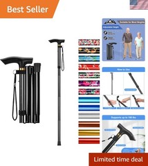 Portable Collapsible Walking Cane – Adjustable Height & Safety Wrist Strap
