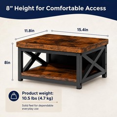 8 Inch Wooden Step Stool Bedside Rustic Brown 500 lbs Steel Frame AntiSlip