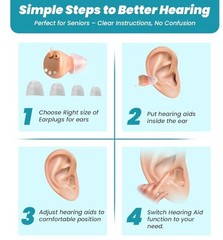 Rechargeable Hearing Aids for Seniors Invisible Fit 5 Sound Levels 16 Hr Battery
